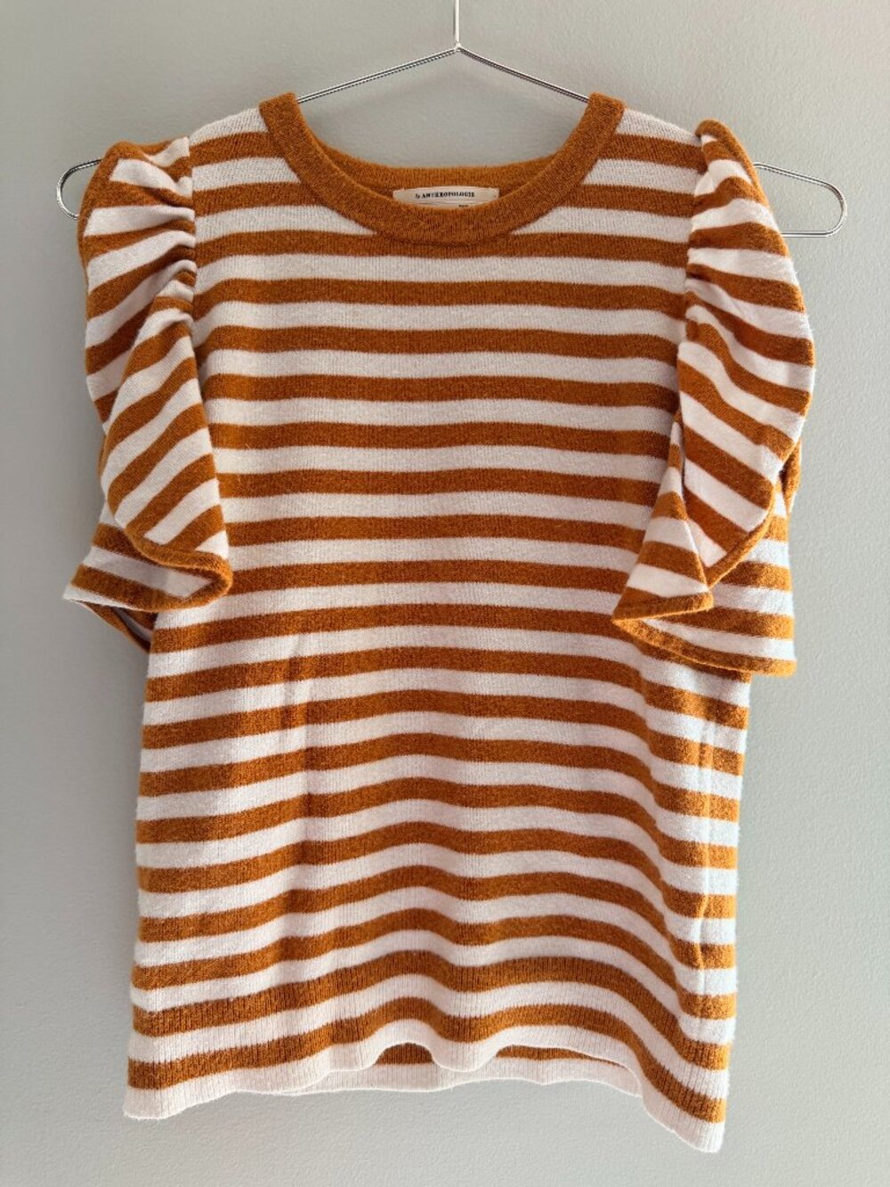 Anthropologie Jillian Flutter-Sleeve Striped Knit Top